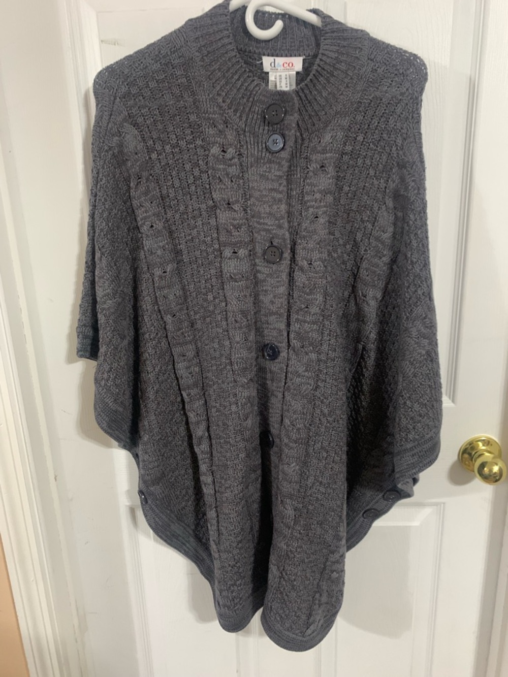 Denim&Co Gray Cable-Knit Button Front Poncho